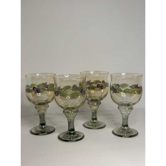 VTG Pfaltzgraff Jamberry Goblets Wine Glasses Iridescent Glassware Set of 4 - Picture 1 of 6